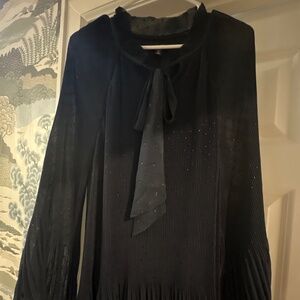 Navy Formal Pleated Long-sleeve Top